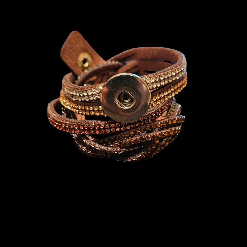 Brown and Gold Beaded Snap Bracelet with Interchangeable charm base